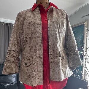 Chico's Tan Crocodile Textured Lightweight Moto Jacket Size Small